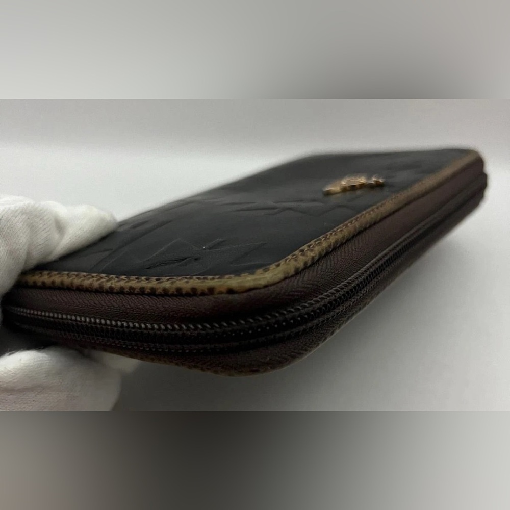 Vivienne Westwood Embossed Black Long Wallet Zip Around Gold Orb w/ Brown rimmed - Picture 14 of 15